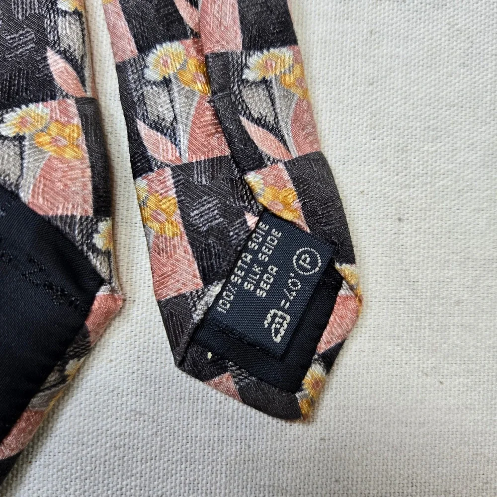 Ermenegildo Zegna Vintage 1990s Silk Tie‎ Checkered Floral Made Italy Designer